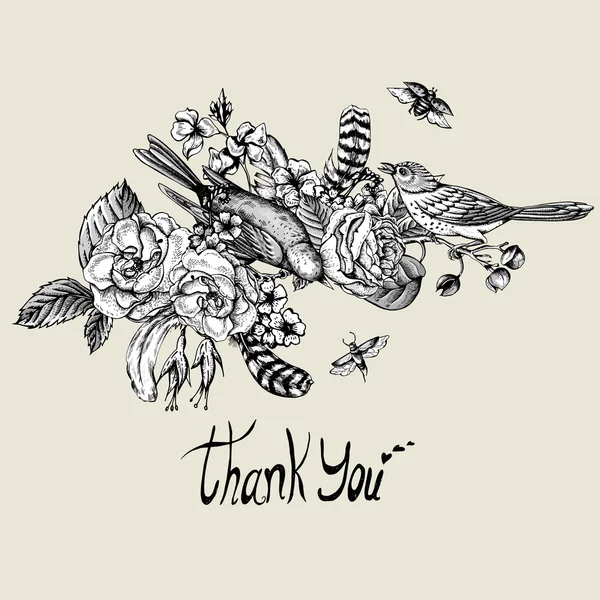 Thank You Hand Drawn Vector Greeting Card — Stock Vector