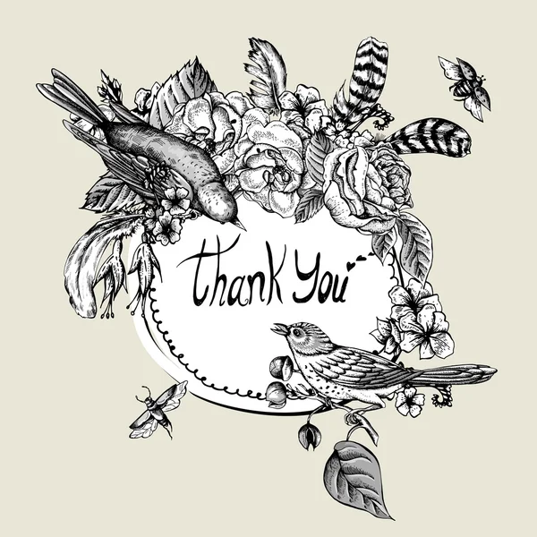 Thank You Hand Drawn Vector Greeting Card — Stock Vector