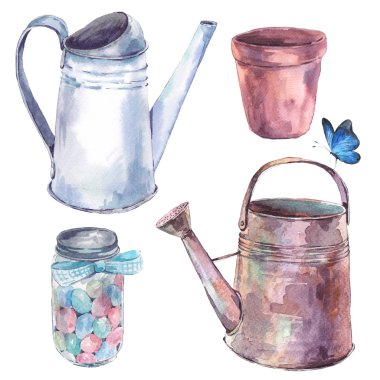 Beyaz zemin üzerine suluboya meyve kümesi