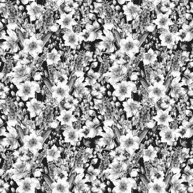 Sulu Boya Dikişsiz desen, nergis bahar buket