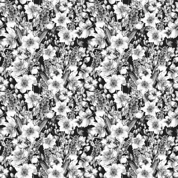 Akvarel bezešvé pattern, jarní květy s narcisy — Stock fotografie