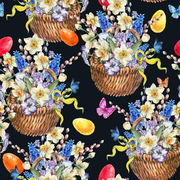Aquarell Jahrgang Frohe Ostern nahtlose Muster — Stockfoto