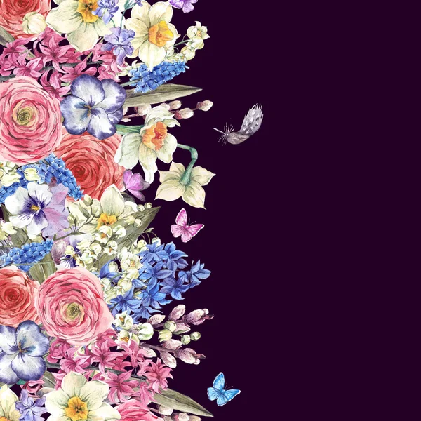 Акварель вінтажний букет квітів у гнізді з маслом — стокове фото