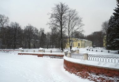 Moskova 'da kışın karla kaplı park. 