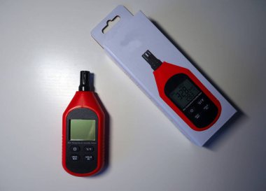 Hygrometer for measuring air humidity, close-up and details. 