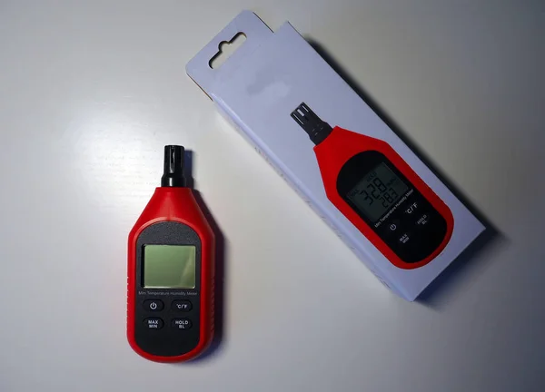 Hygrometer for measuring air humidity, close-up and details. 