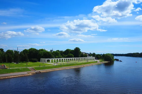 Řeka Volkhov Městě Veliky Novgorod — Stock fotografie