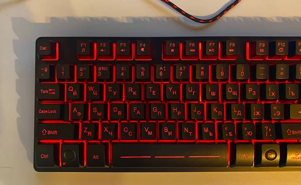 Teclado Com Teclado Retroiluminado Teclado Jogo Retroiluminado Detalhes Close — Fotografia de Stock