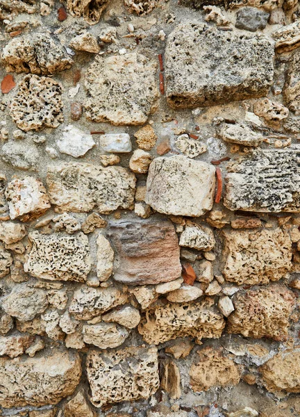 Tło Kamiennej Ściany Zamku Kamieni Różnych Kształtach Rozmiarach Fakturach — Zdjęcie stockowe