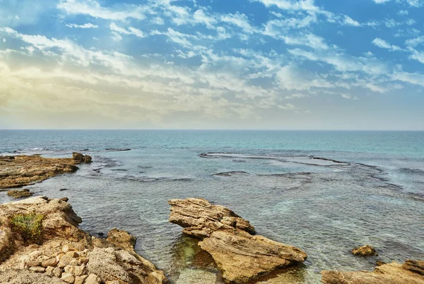 Άποψη Της Μεσογείου Θάλασσας Στο Παραθαλάσσιο Εθνικό Πάρκο Της Καισάρειας — Φωτογραφία Αρχείου