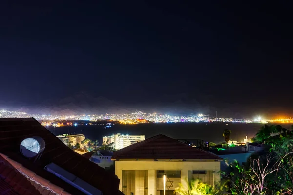 Vista Panorâmica Noturna Praia Mar Vermelho Eilat Famosa Estância Cidade — Fotografia de Stock