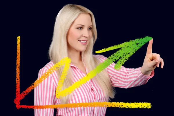 Business woman shows a graphic curve — Stock Photo, Image