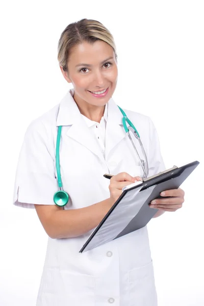 Female doctor with a clip board — Stock Photo, Image