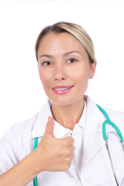 Médico femenino con pulgares arriba — Foto de Stock