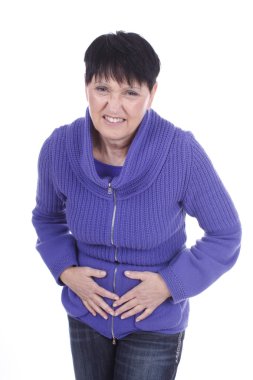 Elderly woman with stomach pain clipart