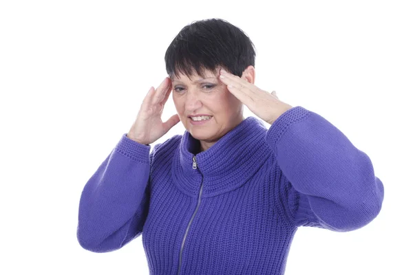 Elderly woman with headache — Stock Photo, Image