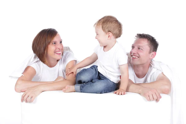 Pequeño feliz, familia aislada Fotos de stock libres de derechos