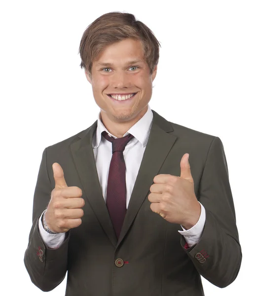 Friendly businessman with thumbs up — Stock Photo, Image