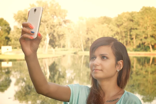 Cute girl make selfie — Stock Photo, Image