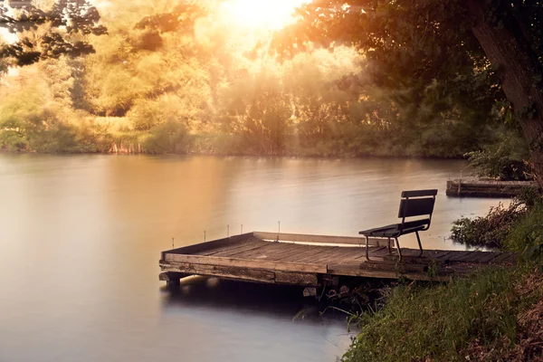 Ramo su pontile di legno — Foto Stock