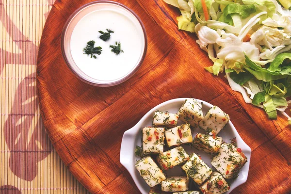 Salad bowl with cheese — Stock Photo, Image