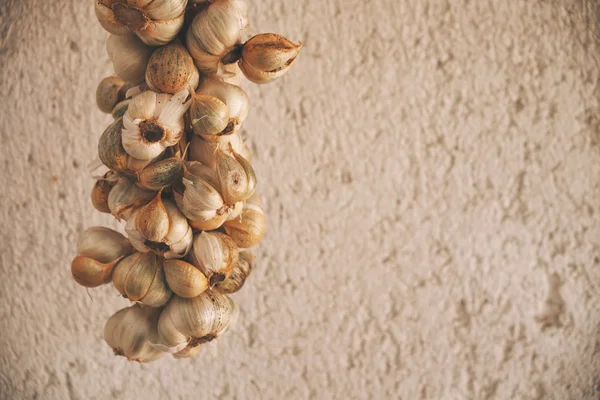 Garlics na zeď na pozadí — Stock fotografie