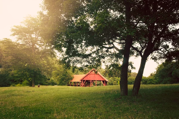 Cabana na floresta verde — Fotografia de Stock