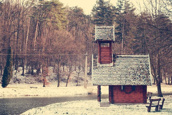 Gölü yakınındaki bir ahşap ev — Stok fotoğraf