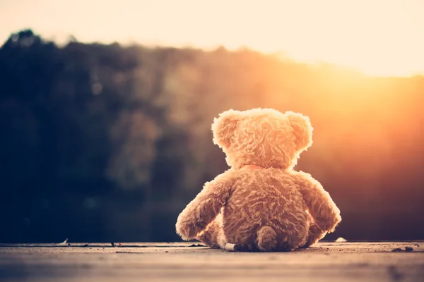 Teddy bear on pier — Stock Photo, Image