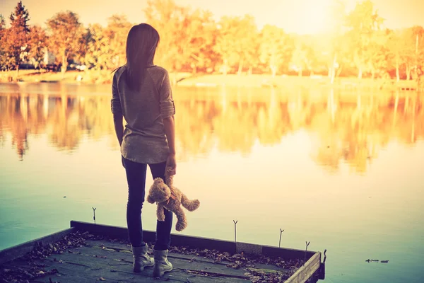 Bear and pretty girl — Stock Photo, Image