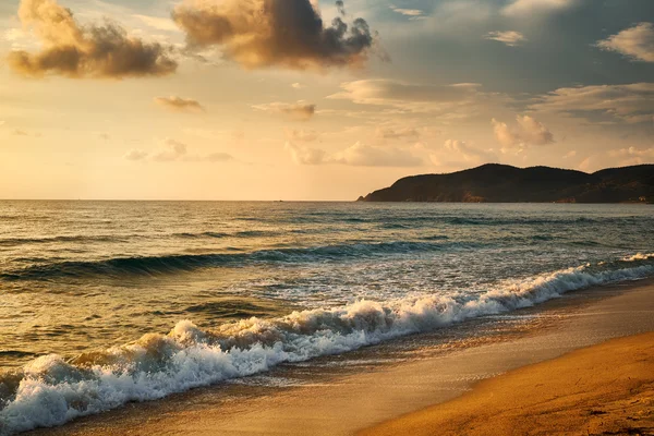 Plage tropicale avec mer ondulée — Photo