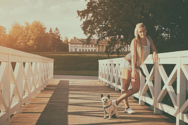 Ragazza bionda e chihuahua — Foto Stock