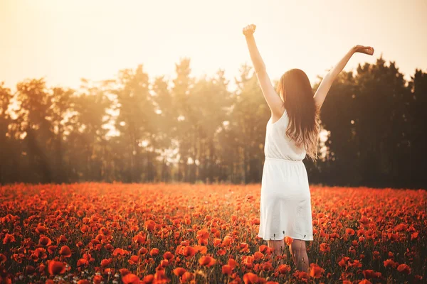 Woman on poppy field — Stock Photo, Image