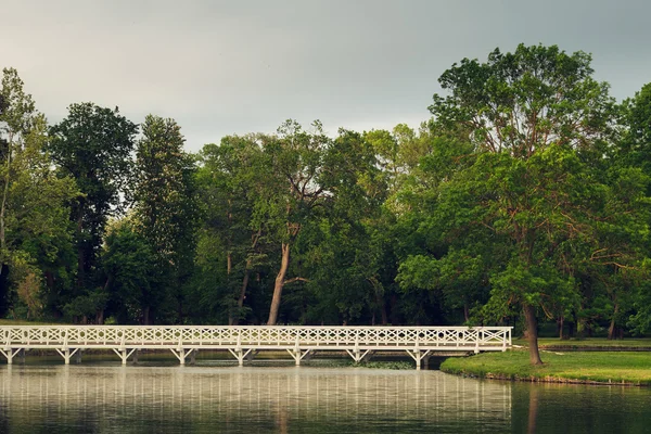 White Bridge over the pond — Stock Photo, Image