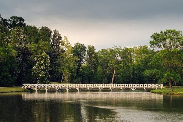 Белый мост через пруд — стоковое фото