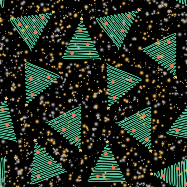 Πράσινο Τρίγωνο Πράσινο Κυματιστή Γραμμή Χριστουγεννιάτικα Δέντρα Αστέρια Μαύρο Φόντο — Φωτογραφία Αρχείου