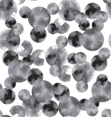 Siyah ve beyaz soyut suluboya desenli dairesel kusursuz desen