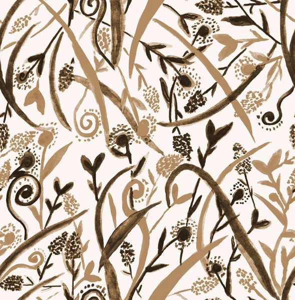 Ручний Намальований Чорно Золотий Акварельний Квітковий Візерунок — стокове фото