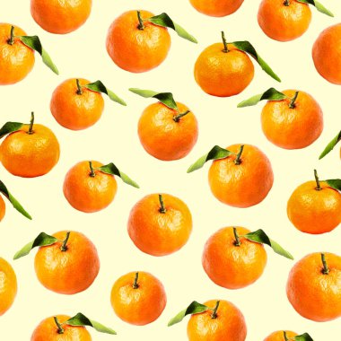 Sarı arkaplanda yapraksız desenli mandalinalar