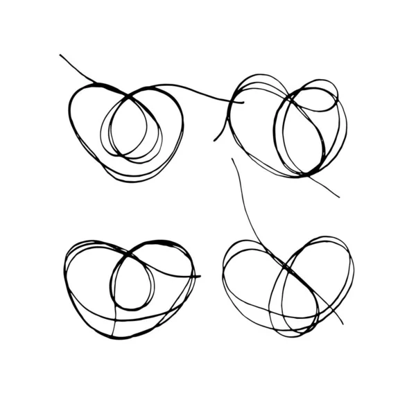 バレンタインデーの装飾のための追跡された糸の心のセット。概要抽象的なスクロールスケッチ。EPS 10 — ストックベクタ