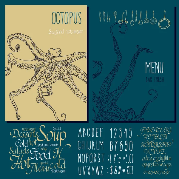 Seafood menu design. octopus — Stock Vector