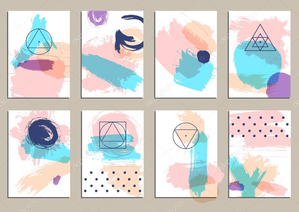 Set of universal cards. Hand Drawn textures.  Vector. Isolated.