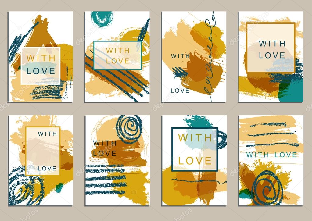 Set of universal cards. Hand Drawn textures.  Vector. Isolated.