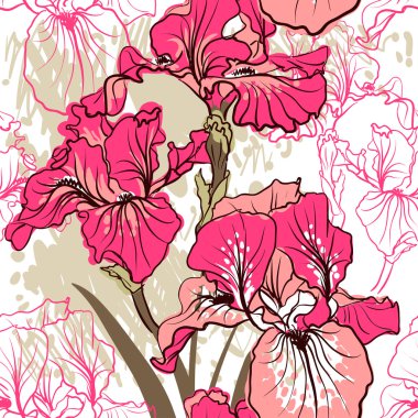 Dekoratif Iris çiçek retro renkleri ile Seamless Modeli.