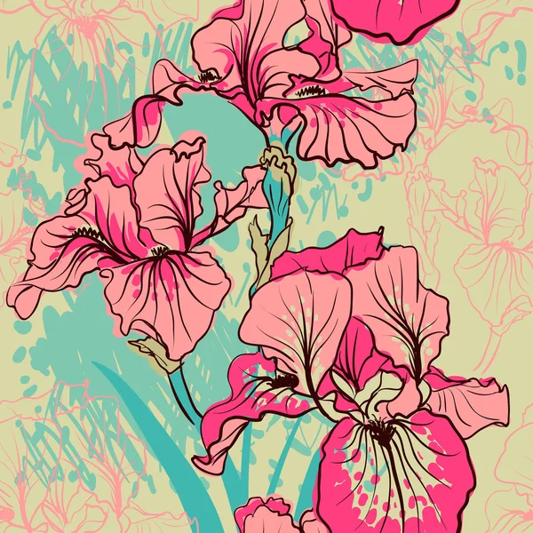 Wzór z kwiat ozdobny tęczówki w retro kolory. — Wektor stockowy