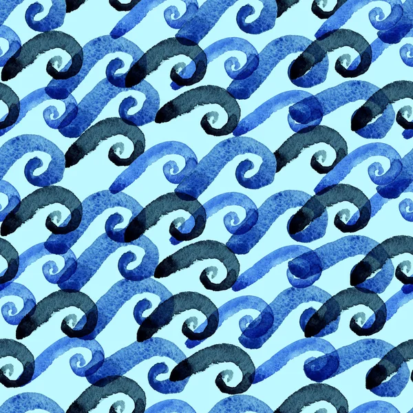 Abstrakcja akwarela fale niebieski wzór — Zdjęcie stockowe