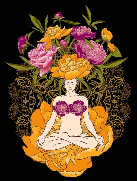 ヨガの瞑想をしている美しい女性 — ストックベクタ