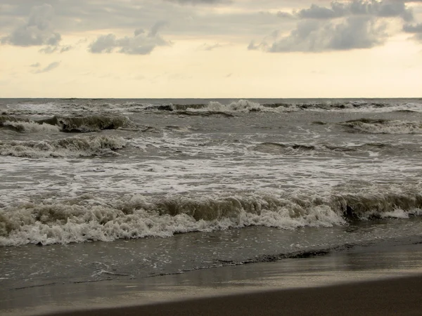 Schöne große Welle am schwarzen Sandstrand — Stockfoto