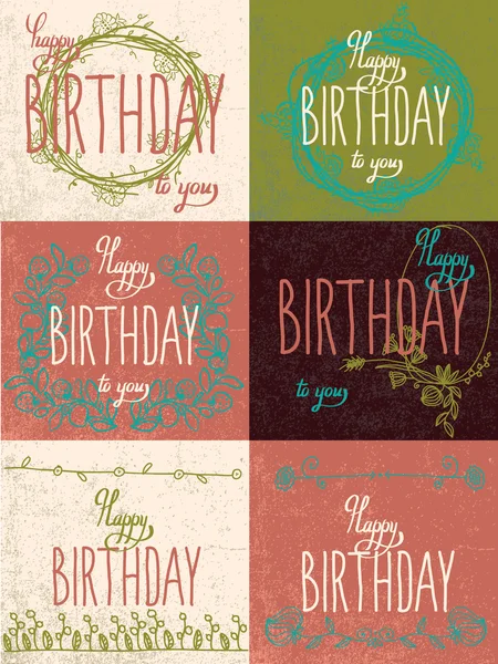 Set happy birthday hand lettering calligraphy — Stock Vector