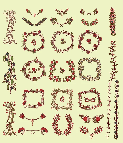 Symmetrical floral graphic design elements — Stock Vector